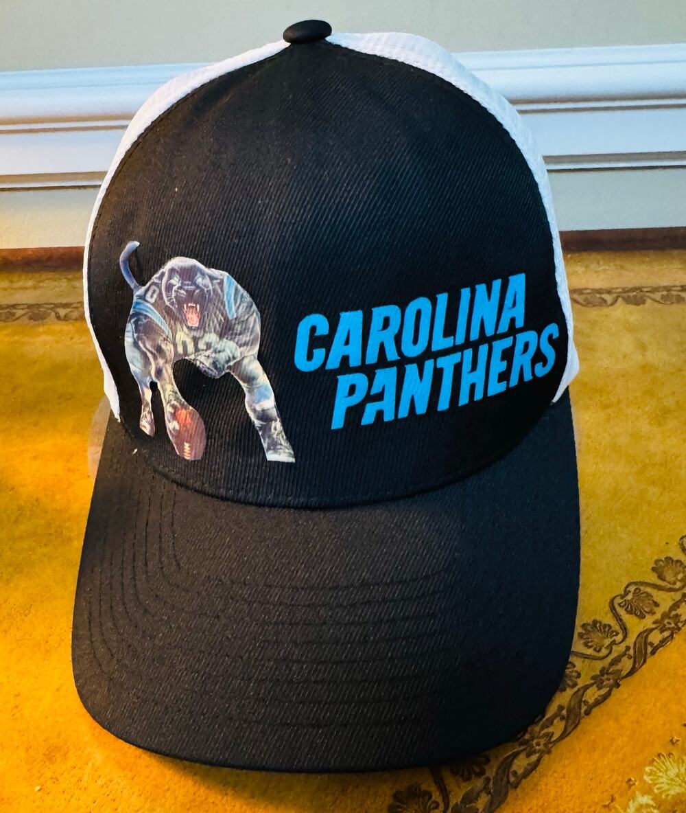 NFL Carolina Panthers Mesh Flexfit Black White Trucker Baseball Hat Small Medium